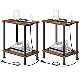 HOOBRO Side Table with Charging Station, Set of 2 End Tables with USB Ports and Outlets, Nightstand with 2-Layer Storage Shelves for Small Spaces, Living Room, Bedroom, Rustic Brown BF09UBZP201