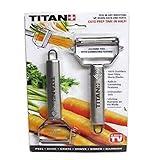 Titan Peeler Stainless Steel Blade Vegetable Peeler Julienne Tool with Garnishing Feature - Slicer Shredder Cutter for Kitchen Home Staple - TTPLR