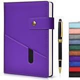 vfaejll Purple A5 Lined Leather Journal Notebook for Men Women,5.9" X 8.4" Personalized Hardcover Journal with Pen,200 Pages 100 Gsm Thick Ruled Paper Daily Diary for Travel,Business,Work,Writing