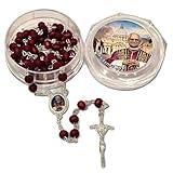 Pope Leo XIV Red Rose Petals Scented Wooden Rosary, Divine Mercy Rosary, Handmade Wooden Rosarys Beads Catholic, Christian Pendant with Gift Boxes for Prayer Men Women (1PCS)