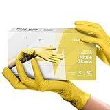 FifthPulse Yellow Nitrile Disposable Gloves - 50 Count - 3 Mil Nitrile Gloves Small - Powder and Latex Free Rubber Gloves - Surgical Medical Exam Gloves - Food Safe Cooking Gloves