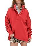 Locachy Womens Casual Button Henley Neck Cotton Oversized Sweatshirt Long Sleeve Pullover Tops Outfits Red M