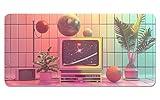 Retro TV XL Mouse Pad – Custom Pink Yellow Mouse Mat, Retro Futuristic, Minimalist Space Artistic Flair Geometric Pattern, Gaming Office Mousepad (100×50cm 40''×20'')