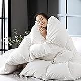 WhatsBedding White Queen Size Feather Down Fiber Comforter, Filled with Feather and Down Fiber, All Season Fluffy Ultra Soft 100% Cotton Duvet Insert, Luxury Hotel Bedding Style Comforter,90"x90"