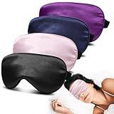 JroyJoy 4 Pack Super Soft Silk Sleep Mask - 100% Blackout, Zero Eye Pressure, Blindfold with Adjustable Strap, Travel Eye Covers (Black, Pink, Blue, Purple)