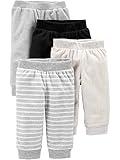 Simple Joys by Carter's Unisex Babies' Fleece Pants, Pack of 4, Black/Ivory/Light Grey/White Stripe, 6-9 Months