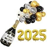 2026 New Year Eve's Party Supplies Balloons Include Golden Larger 32 inch 2026 Balloons, Black Gold and White Balloons, Champagne Bottle for 2026 Happy New Year Eve Party Celebration Decoration