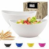 Wrova Wheat Straw Bowls Set of 2 with Textured Pattern,Unbreakable Large Salad Bowls,Plastic Bowls Dishwasher & Microwave,Sturdy and Stackable Kitchen Bowl Sets for Serving,Oatmeal.White