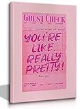 You're Really Beautiful Guest Check Poster Funky Wall Art Pink Preppy Print Vintage Girly Dorm Canvas Decor y2k Bedroom Aesthetic Picture Unframed Size: 12x16