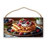 CDSASHCA Trendy Waffle with Berries Wooden Sign 12x6 Inch, Hanging Art for Social Media Kitchens, Great for Home Decor Enthusiasts Loving Trends, Adds Food Cool