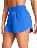 CRZ YOGA High Waisted Dolphin Athletic Running Shorts for Women 3" High Split Comfy Mesh Liner for Gym Workout Track Sparkle Blue Small