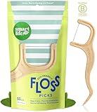SmartLifeco Biodegradable* Dental Floss Picks - Thin Thread Tooth Flosser for Adults & Kids, Eco-Friendly Straw Wheat Handle, Toothpick Soft on Gum & Teeth, Compostable* Zero Waste Vegan, 1 Bag - 50pk