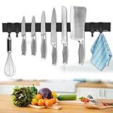 Rekehome Magnetic Knife Holder for Wall 20 Inch, No Drilling black knife magnetic strip with 4 Hooks, Strong Magnet Knife Holder strip, Magnetic Knife Rack Bar for Kitchen Knives and Tools