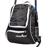 Athletico Baseball Bat Bag - Backpack for Baseball, T-Ball & Softball Equipment & Gear for Youth and Adults | Holds Bat, Helmet, Glove, Shoes | Separate Shoe Compartment, Fence Hook (Black)
