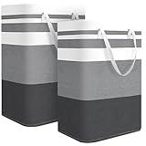 2-Pack Large Laundry Basket, Waterproof, Freestanding Laundry Hamper, Collapsible Tall Clothes Hamper with Extended Handles for Clothes Toys in the Dorm and Family