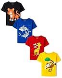 The Children's Place,Baby Boys,and Toddler Animal Short Sleeve Graphic T-Shirts,Multipacks,Tiger/Monkey/Giraffe/Sharks 4-Pack,12 Months,18 Months