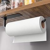 Paper Towel Holder - Self-Adhesive or Drilling, Matte Black, Upgraded Aluminum Kitchen Roll Dispenser Under Cabinet, Lighter but Stronger Than Stainless Steel!