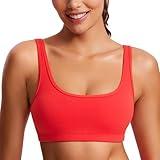 CRZ YOGA Butterluxe Mini Bra for Women - Scoop Neck Low Impact Wireless Sports Yoga Padded Workout Cami Deep Red Large