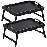 2 Pack Bed Tray Table Breakfast Trays Serving Tray Bamboo Bed Laptap with Floding Legs Handles and Phone Holders