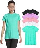 Orrstarry 5 Pack Girls Athletic Shirts Solid Color Summer Quick Dry Short Sleeve Sports T-Shirts Activewear Soccer Tennis Workout Trip Plain Tee Tops for Kid Teens Black/L-Purple/Pink/White/Green L