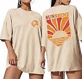 ADOREJOY Oversized Tshirts for Women Graphic Summer Short Sleeve Loose fit Tee, Khaki Coconut Tree, XL