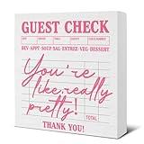 You're Really Beautiful Guest Check Wood Block Sign Pink Preppy Room Decorative Desk Sign Girls Bedroom Dorm Shelf Tabletop Decor 5 X 5 Inches