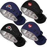 Unittype 4 Pcs Satin Lined Nurse Caps for Women Nursing Working Caps with Buttons and Sweatband Adjustable Scrub Hats(Black and Navy Blue,Wrap Style)