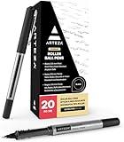 ARTEZA Rollerball Pens, Pack of 20, 0.5mm Black Liquid Ink Pens for Bullet Journaling, Fine Point Rollerball, Office Supplies for Writing, Taking Notes & Sketching