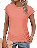 Summer Shirts for Women Short Sleeve Tops Dressy Casual Blouses Trendy Spring Clothes 2025 Teen Girl Coral S