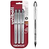 Uniball Vision Elite Bold Rollerball Pens; Black Ink; Pack of 3; Fine Point Smooth Writing Pens; Office Supplies