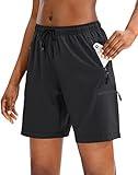 SANTINY Women's 5''/ 7''/9'' Hiking Cargo Shorts Quick Dry Lightweight Summer Shorts for Women Athletic Golf Zipper Pockets(Black_XL)