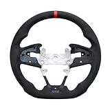JIANGGAI HANDCRAFTED FLAT-BOTTOM SUEDE Steering Wheel for Honda Civic 10th gen 2016-2021 Type-R,Ergonomic Anti-Slip Grip with Finger Grooves Sporty Upgrade(US Spec)
