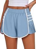 Caracilia Women Running Shorts Flowy Pleated Athletic Shorts Summer High Waisted Tennis Sporty Workout Gym Shorts Sky Small