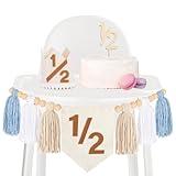 Baby Boy Half Birthday Decoration, High Chair Banner Hat Crown Cake Topper 1/2 Birthday Decor, Dokuna Half Way to One Baby Boy (Blue)