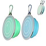 SLSON Collapsible Bowl with Cover Lids,2 Pack Dog Travel Bowls Portable Foldable Cat Water Dish Bowl for Pets Walking Parking Camping (Light Blue and Green, Small)