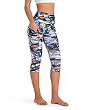ODODOS Women's High Waisted Pattern Yoga Capri Leggings with Pockets, Tummy Control Non See Through Sports Athletic Workout Running Capris, FineArt, X-Large