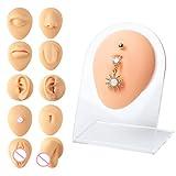 Silicone Piercing Practice Body Parts Displays Set Body Piercing Practice Model Simulation Human Ear Mouth Eye Tongue Navel Displays with Base for Jewelry Display Novice Piercer Hospital (Skin Color)