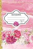 Pink Watercolor and Gold Glitter Peony Flower Lined Notebook 6 x 9 Inch: InkWhisper Journals, 150 pages