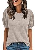 AUTOMET Womens Summer Tops Dressy Casual Blouses Business Short Sleeve Shirt 2025 Cute Trendy Sweater Khaki M