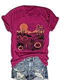 Women Vintage Botanical Shirt Sunset Wildflowers Tee Shirt Beauty of Nature Tee Cottage Core Floral T Shirt Summer Tops Rose Rose L