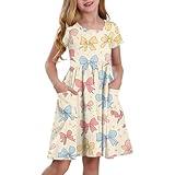 Dresses for Girls 10-12 Spring Toddler Rainbow Dress Sleeping Beauty Girl Summer Clothes (1-Beige,7-8 Years)