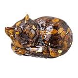 RJINGSHI Natural Tiger's Eye Crystal Cat Resin Sleeping Cat Statue Decor Office Desk Decor Cat Statue Healing Crystal Home Room Decor Cat Figurine Gifts for Cat Lovers 2.75"
