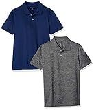 Amazon Essentials Boys' Short-Sleeve Active Performance Polo Shirts, Pack of 2, Navy/Grey, X-Large