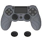 PlayVital Guardian Edition Gray Ergonomic Soft Anti-Slip Controller Silicone Case Cover for ps4, Rubber Protector Skin with Joystick Caps for ps4 Slim/Pro Controller
