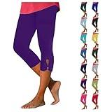 Capri Leggings for Women,Prime+Deal+Days 2025 Womens Capris for Summer Dressy Cropped High Waist Yoga Pants Comfy Stretchy Leggings Workout Compression Pants Premium Brand Deals Purple