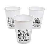 Fun Express Eat Drink and Be Married Disposable Cups (Bulk set of 50) Wedding Party Supplies