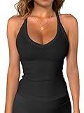 iGENJUN Workout Tops for Women Racerback Tank Tops 2025 Yoga Gym Ribbed Sleeveless Shirts Clothes,M,Black