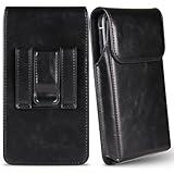 Miimall Cell Phone Holster for iPhone 16, 16 Pro 15, 15 Pro 14, 14 Pro 13, 13 Pro 12, 12 Pro 11, 11Pro XR, Leather Cell Phone Belt Holder Pouch for Galaxy S25 S24 S23 S22 S21 S20 S10 S9, Black-Medium