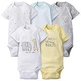Gerber Unisex Baby 5-Pack Short Sleeve Variety Onesies Bodysuits Elephant Dream 6-9 Months