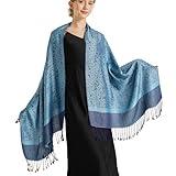 vimate Paisley Pashmina Shawls-Womens Elegant Warm Steel Blue Pashmina Shawls and Wraps for formal Evening Dresses (Style 1-Steel Blue)